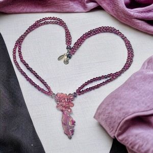 Vintage Signed Pomegranate Garnet Gemstone Necklace